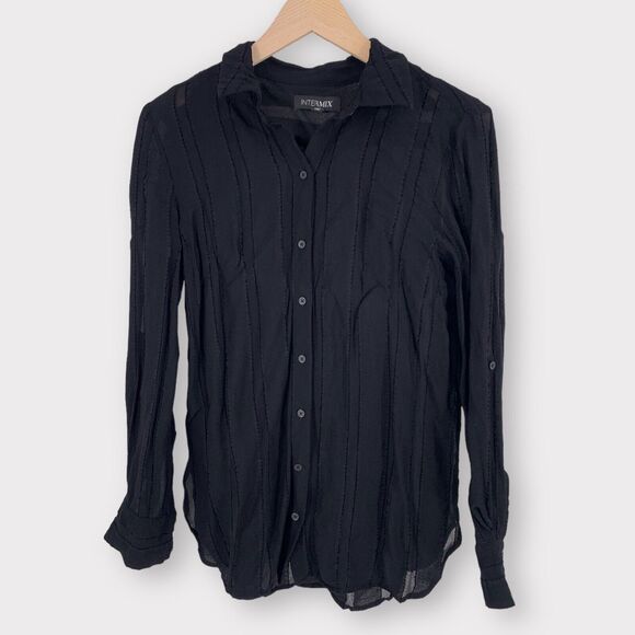 Intermix Angelina Striped Chiffon Top Blouse Black Semi Sheer M - Picture 4 of 12